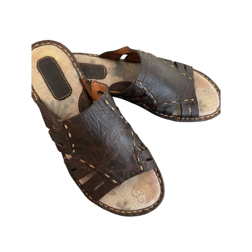 Born Laramie Full Grain Leather Dark Brown Slide Sandals Womens - Picture 9 of 10